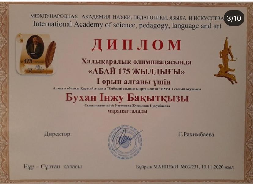 Абайдың 175 жылдығына орай өткізілген  халықаралық олимпиада жеңімпаздары