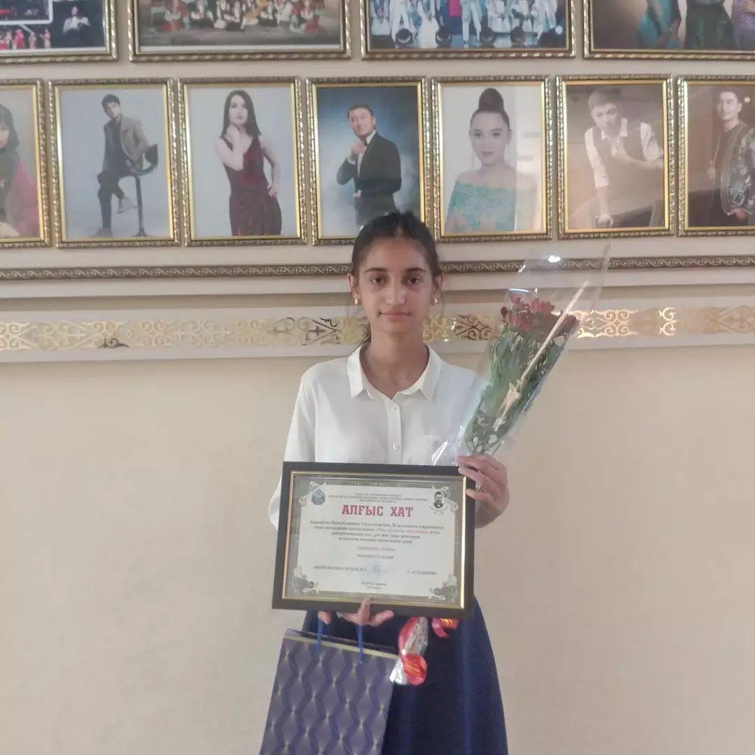 "Мен қазақша сөйлеймін" атты республикалық өзге ұлт жастары арасында өткізілген акцияға қатысқаны үшін Хасанова Алина алғыс хатпен марапатталды.